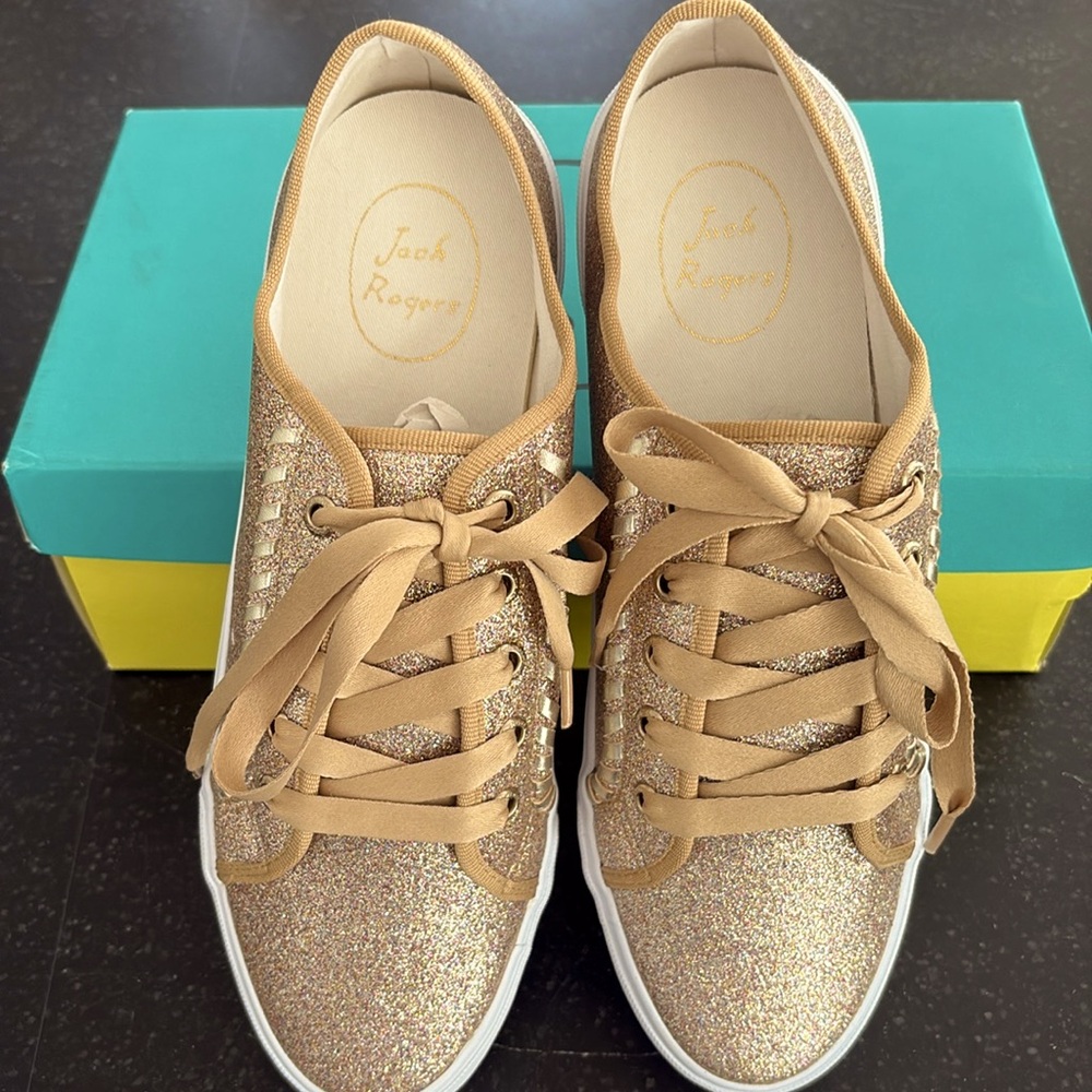 Jack Rogers Carter Glittery Gold Women's Sneakers size 9.5 NIB